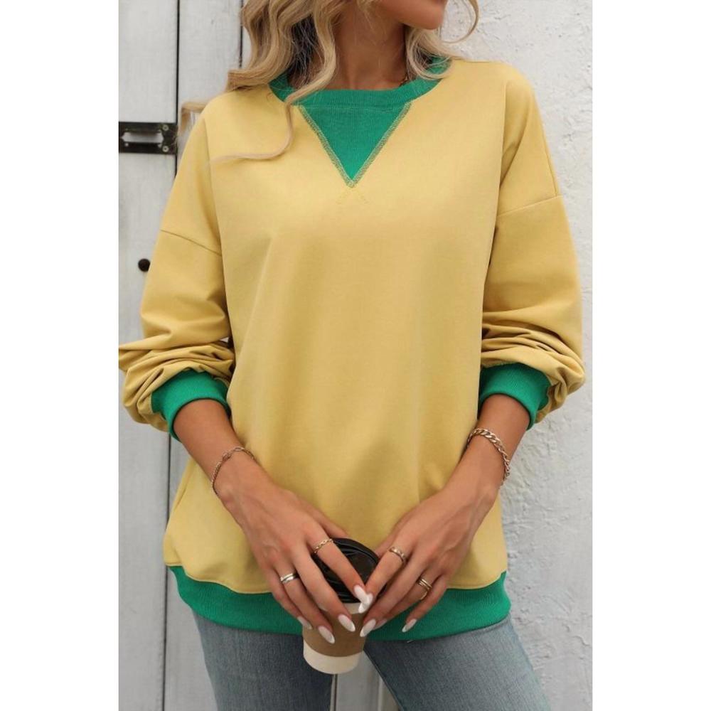 NEW LOVESOFT solid color round neck fork loose sweatshirt sweater in yellow